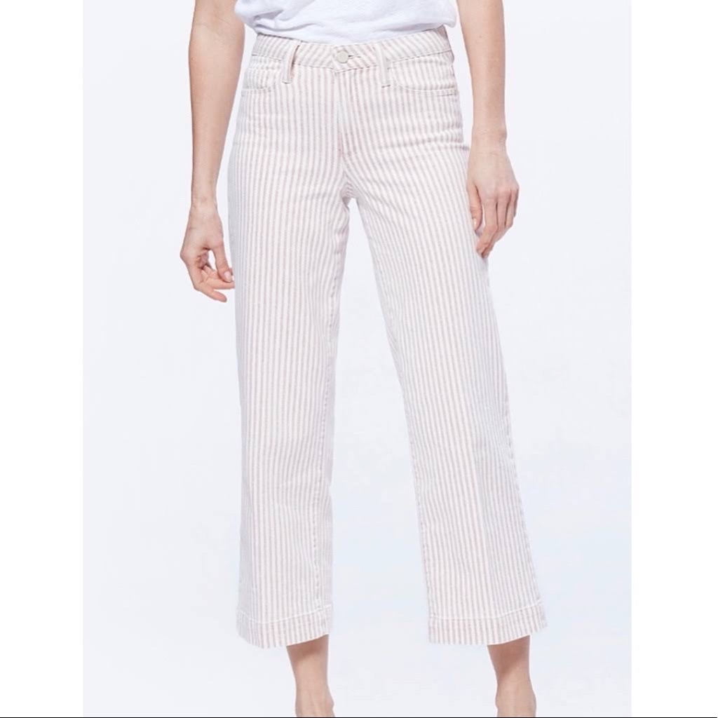 Paige Denim Pink And White Striped Culottes